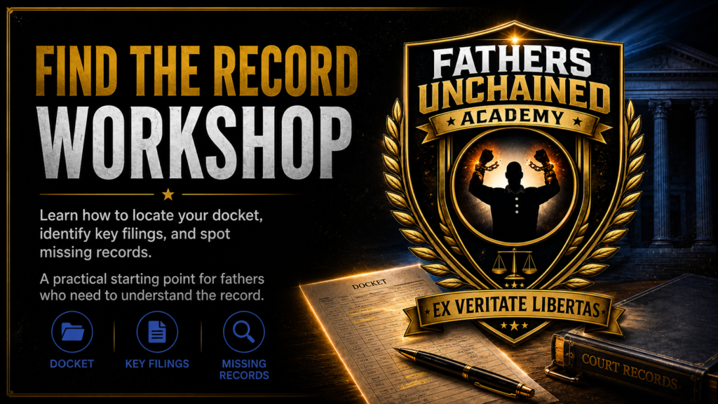 Find the Record Workshop live educational Zoom workshop graphic from Fathers Unchained Academy